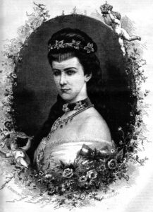 Gravure de l'impératrice d'Autriche en 1875 de M. Bocourt
Parue en première page de l'hebdomadaire "Le Monde illustré" du 31 juillet 1875